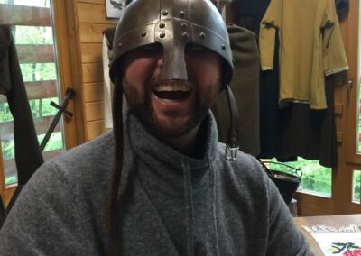 Picture of Danan in archer's helmet - Photograph by Danan Coleman for Adventure With Danan