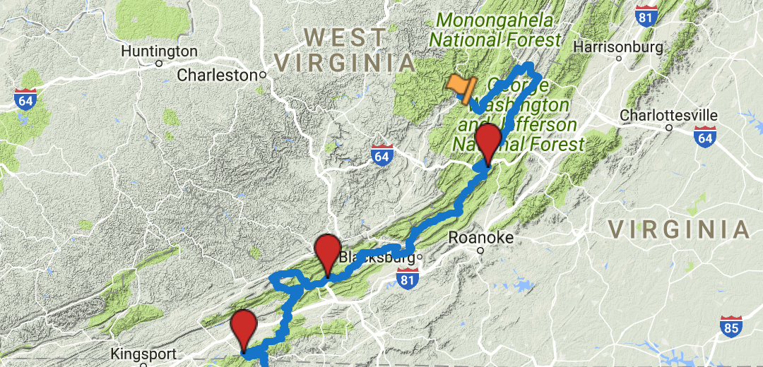 Map of Virginia Trans America Trail