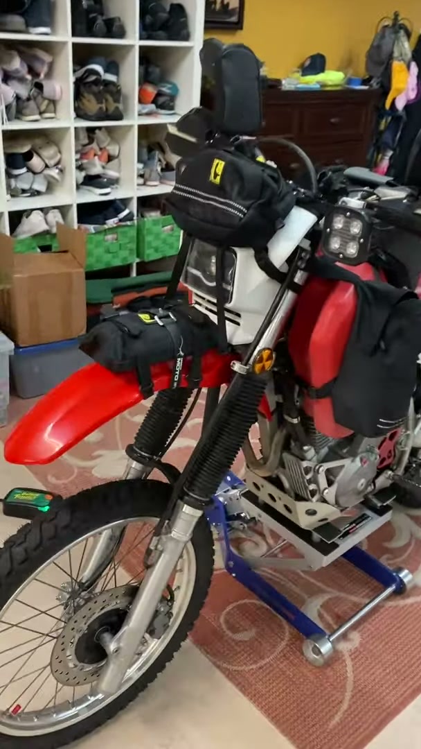 Packing a Motorcycle for a 30-Day Adventure Ride 17 The front of the loaded Honda XR650L