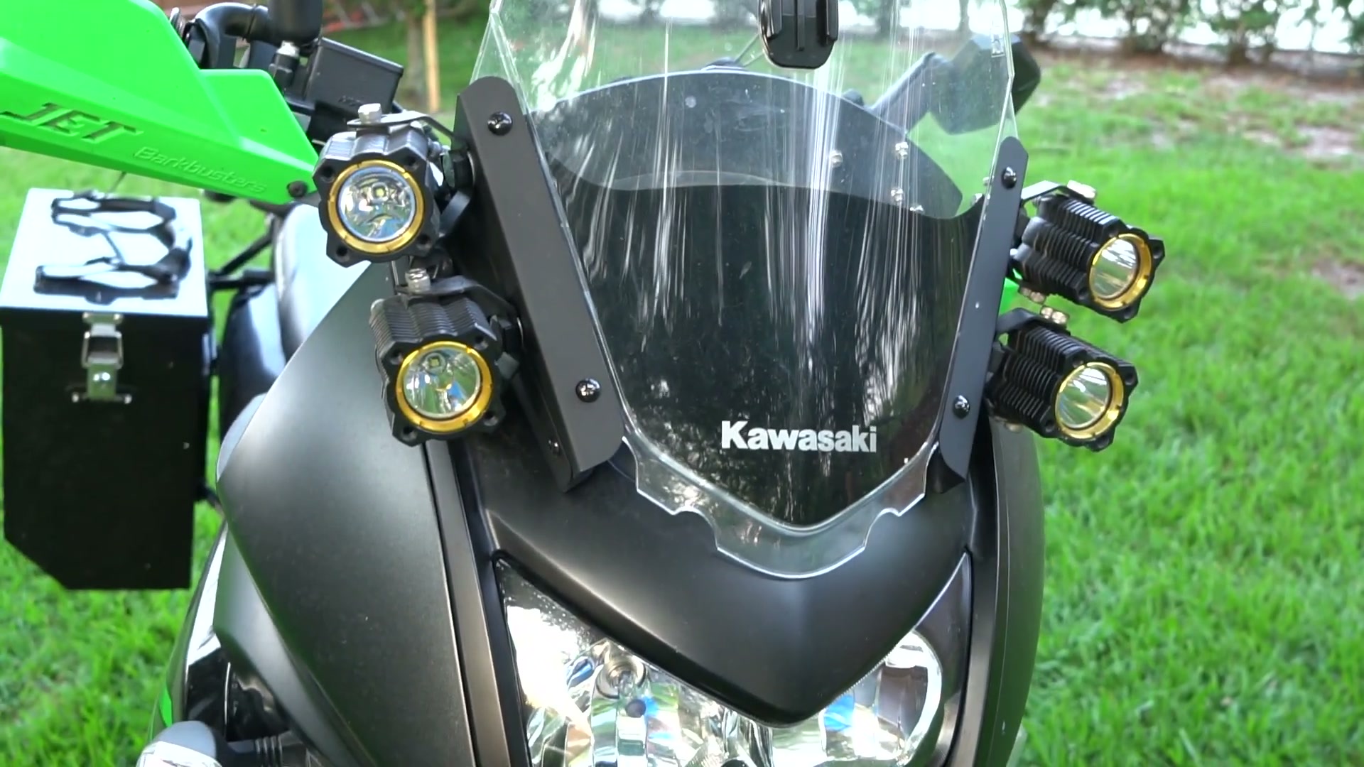 My Kawasaki KLR 650 Adventure Bike Build for the Trans America Trail 19 The KLR 650's lights and windshield from the front