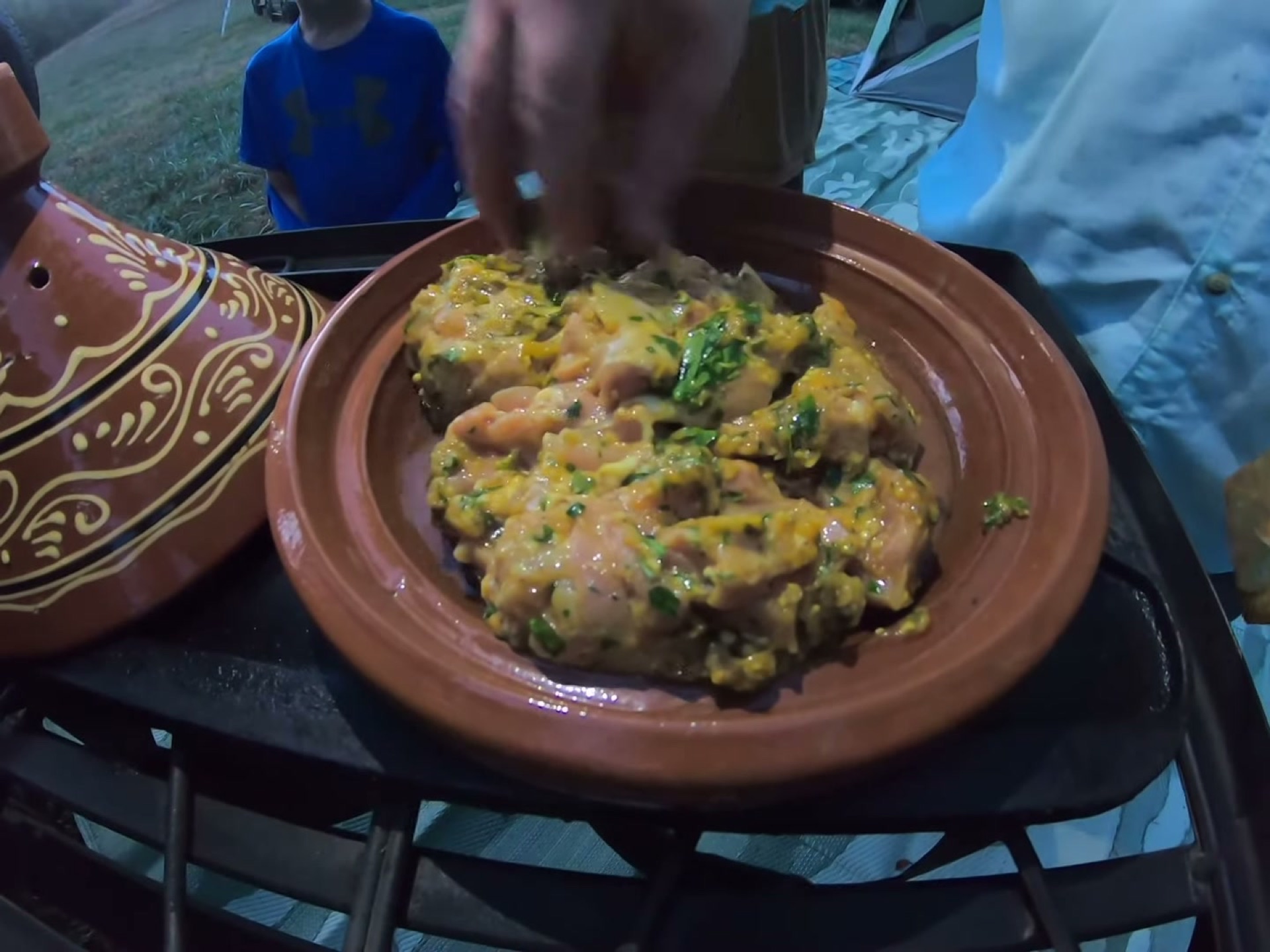 Campsite Cooking: Chicken Tagine with the Overland Crew 4 Marinated chicken layered into the bottom of the clay tagine